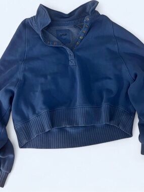 aerie Navy Snap-Button Funnel Neck Sweatshirt